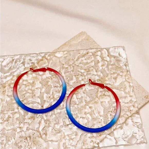 Simple & Stylish Red, White, And Blue Hoop Earrings - Picture 9 of 13